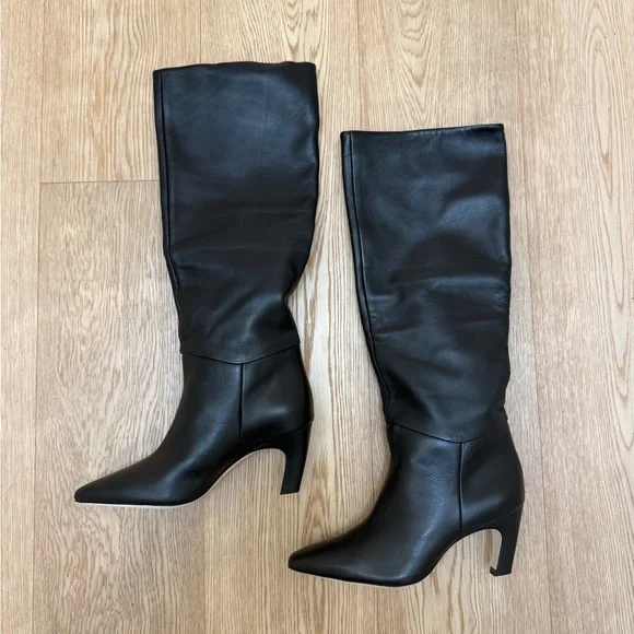 Everlane The Knee-High Banana Heel Boot in black leather size 7 new without box - Picture 2 of 14